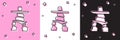 Set Inukshuk icon isolated on pink and white, black background. Vector
