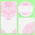 Set of invitation cards with beautiful pink lace pattern.