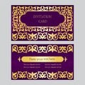 A set of invitation cards, business cards.Purple background with