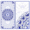 Set of invitations cards with a beautiful pattern in Gzhel style.