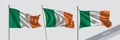 Set of Ireland waving flag on isolated background vector illustration