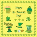 Set Irish st patrick day pattern with flat symbols of the holiday in different colors. Vector illustration Royalty Free Stock Photo