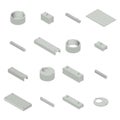 Set the iron concrete products isometric, vector illustration.