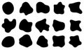 A set of irregularly shaped black spots. Organic and liquid simple shapes. Ink blots, drops, pebbles.