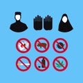 Set of Islamic culture and faith Vector Icons.Prohibition sign.