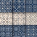 Set of Islamic geometric seamless patterns set collection, Elegant arabesque arabic tile pattern in blue and beige. Moroccan Royalty Free Stock Photo