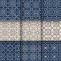 Set of Islamic geometric seamless patterns set collection, Elegant arabesque arabic tile pattern in blue and beige. Moroccan Royalty Free Stock Photo