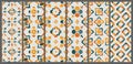 Set islamic oriental ornamental floral geometric arabesque seamless pattern. East motif paper style background Royalty Free Stock Photo