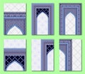 Set of Islamic style page layouts design template, creative art elements and ornament, brochure and flyer, classic blue and white