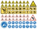 Set of ISO warning signs: hand crushing force. Be attentive. Hand chewing. Hand mutilation. EPS 10.