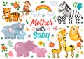 Set of isolated animals mother with baby part 1