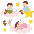 Set of isolated babies on cloud and star