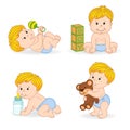 Set of isolated baby boy in different positions