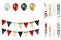 Set of isolated balloons, streamers and pennants. Black friday or party elements