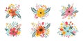 Set isolated beautiful spring or summer bouquets. Cute hand drawn flat vector flowers, leaves, berries. Royalty Free Stock Photo