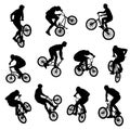 Set of 11 isolated black BMX sports silhouettes Royalty Free Stock Photo