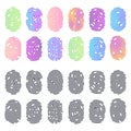 Set of isolated black and color fingerprints