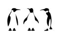 Set of isolated black contour of penguin on white background. Sea animal, bird. Group of silhouette of penguin flat design Royalty Free Stock Photo