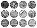 Set of isolated black ink brush textured circles