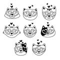 Set of isolated black lover cat heads Royalty Free Stock Photo