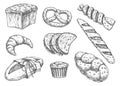 Set of isolated bread food sketches, bakery Royalty Free Stock Photo