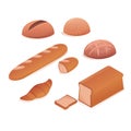 Set Isolated Bread Isometric Illustration