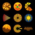 Set of isolated brown and orange round pizzeria