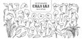 Set of isolated Calla lily in 41 styles. Cute hand drawn flower vector illustration in black outline and white plane. Royalty Free Stock Photo