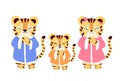 Set of isolated cartoon tiger family for Chinese New Year of Tiger