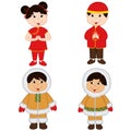 Set of isolated children of Chinese and Eskimo nationalities Royalty Free Stock Photo