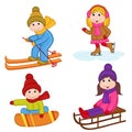 Set of isolated children winter sports