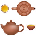 Set of isolated chinese teapots and cups of tea