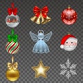 Set of isolated christmas decorations. christmas balls and gold bells Royalty Free Stock Photo