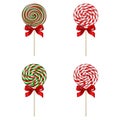Set of isolated christmas lollipops with red bow