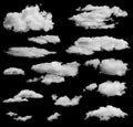 Set of isolated clouds over black. Can be used as