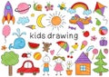 Set of isolated colored kids drawing