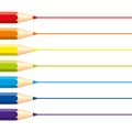 Set of isolated colored pencils: red, orange, blue, light blue, violet, green, yellow, with horizontal straight lines for note, on