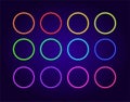 A set of isolated colorful neon frames. Vector illustration of bright multicolored, color spectrum Round frames that glow in the