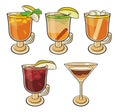 Set of isolated colorful sketch cocktails