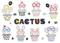 Set of isolated coloring funny cactus in glasses