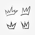 Set of isolated crowns drawn by hand. Sketch, doodle, scribble.