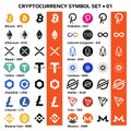 Set of isolated cryptocurrency symbols, digital coins icons in monochrome and color. Royalty Free Stock Photo