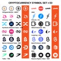 Set 03 of isolated cryptocurrency symbols, digital coins icons in monochrome and color. Royalty Free Stock Photo