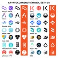 Set 04 of isolated cryptocurrency symbols, digital coins icons in monochrome and color. Royalty Free Stock Photo