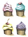 Set of isolated cupcakes of different colors