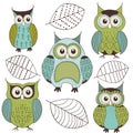 Set of isolated cute color owls