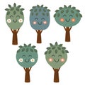 Set of isolated cute trees with leaves