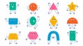 Set isolated different funky colorful basic geometric figures. Doodle flat illustration for kids.