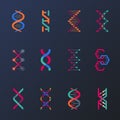 Set of isolated dna helix or spirals, cell