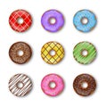 Set of isolated donuts. colorful doughnut illustration. top view